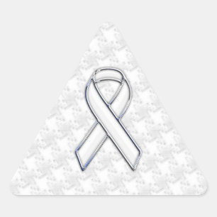 White Ribbon Awareness Hahnentrittmuster im Chrome Dreieckiger Aufkleber