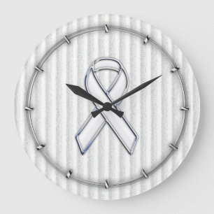 White Ribbon Awareness Stripes Große Wanduhr