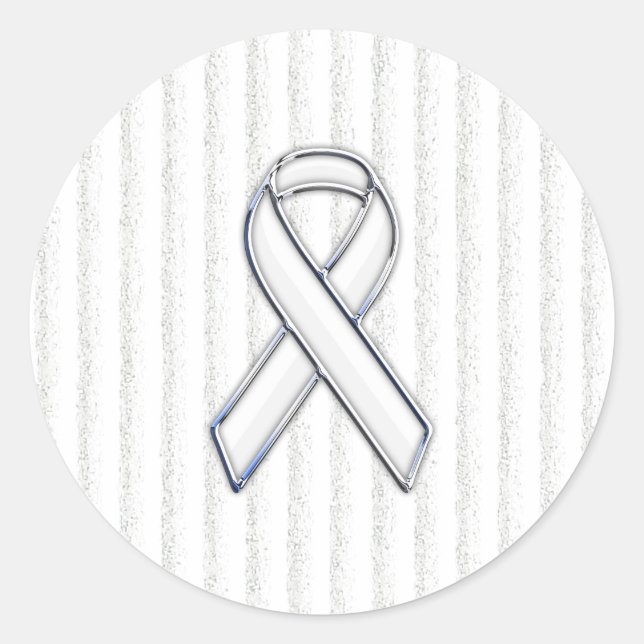 White Ribbon Awareness Stripes Runder Aufkleber (Vorderseite)