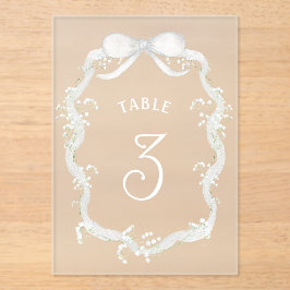 White Ribbon Baby's Breath Acrylic Table Number Acryleinladungen