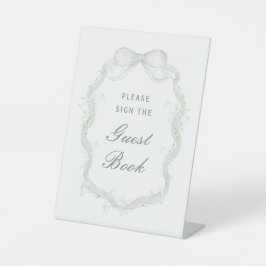 White Ribbon Baby's Breath Guest Book Sockelschild