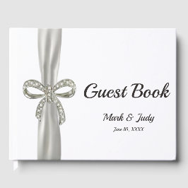 White Ribbon Diamond Bow Wedding Guestbook Gästebuch