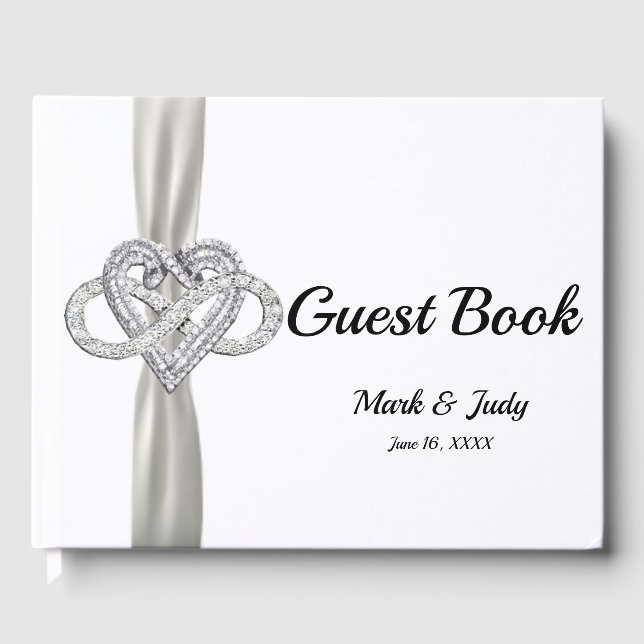 White Ribbon Infinity Heart Wedding Guestbook Gästebuch (Vorderseite)