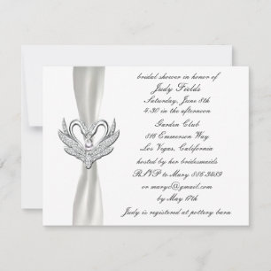 White Ribbon Silver Swans Bridal Dusche Einladung