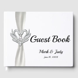 White Ribbon Silver Swans Wedding Gästebuch