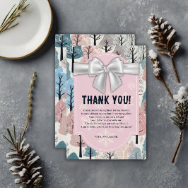 White Ribbon Winter Forest Snowflakes Babydusche Dankeskarte