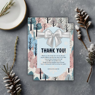 White Ribbon Winter Forest Snowflakes Babydusche Dankeskarte