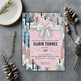 White Ribbon Winter Forest Snowflakes Babydusche Einladung