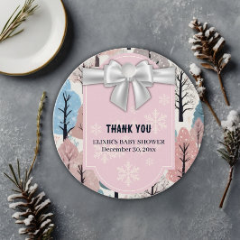 White Ribbon Winter Forest Snowflakes Babydusche Geschenkanhänger