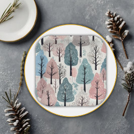 White Ribbon Winter Forest Snowflakes Babydusche Pappteller