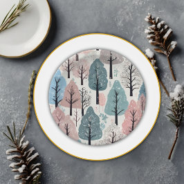 White Ribbon Winter Forest Snowflakes Babydusche Pappteller