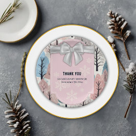 White Ribbon Winter Forest Snowflakes Babydusche Pappteller