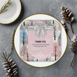 White Ribbon Winter Forest Snowflakes Babydusche Pappteller