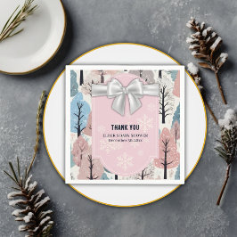 White Ribbon Winter Forest Snowflakes Babydusche Serviette