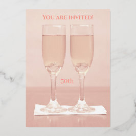 White Rings Rose Gold 50. Hochzeitstag Folieneinladung