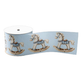 White Rocking Horse Blue Checkered Saddle Ripsband