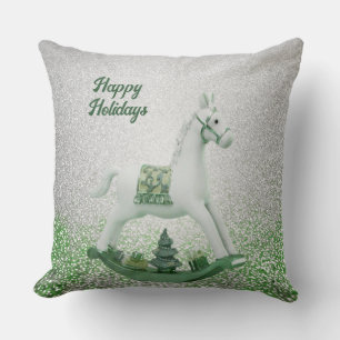 White Rocking Horse Green Weihnachtsfeiertag Kissen
