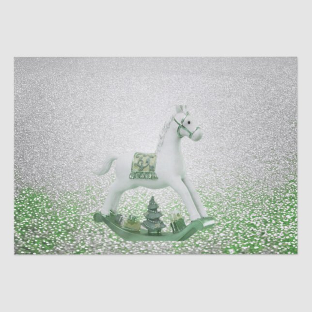 White Rocking Horse Green Weihnachtsfeiertag Seidenpapier (Vorderseite)