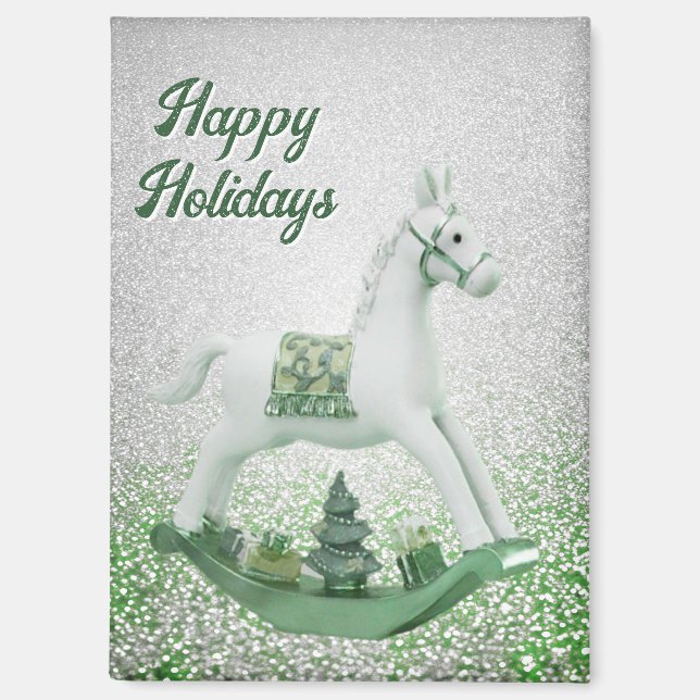 White Rocking Horse Green Weihnachtsmagnet Magnet (Vorderseite)