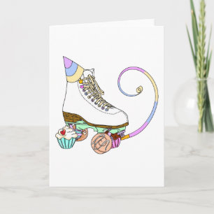 White Roller Skate Geburtstagsparty Cake Card Karte