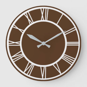 White Roman Numeral Border Pattern Brown Round Große Wanduhr