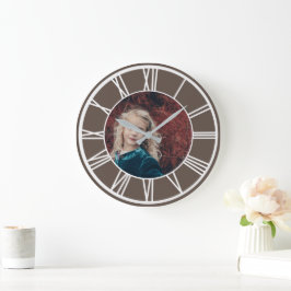 White Roman Numerary Border Dusty Brown Foto hinzu Große Wanduhr