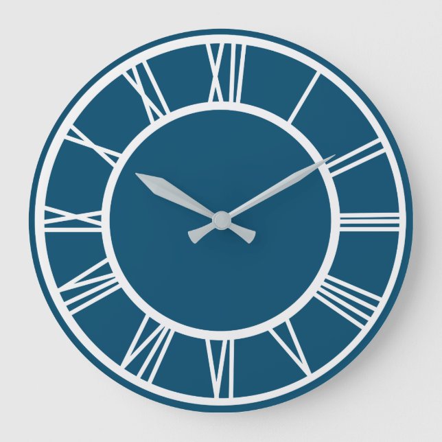 White Roman Numerary Pattern Border Ocean Blue RD Große Wanduhr (Vorderseite)