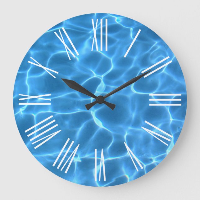 White Roman Numerres Aqua Blue Pool Große Wanduhr (Vorderseite)