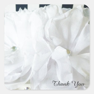 White Romantic Floral Vielen Dank Quadratischer Aufkleber
