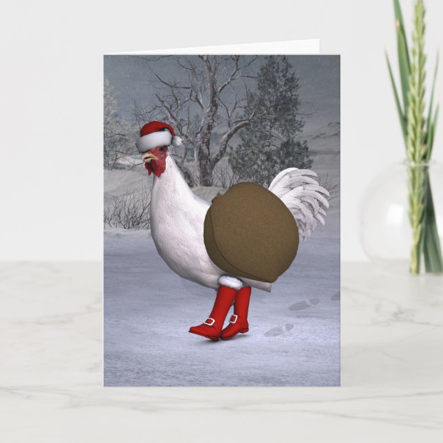 White Rooster Santa Claus Feiertagskarte (Vorderseite)