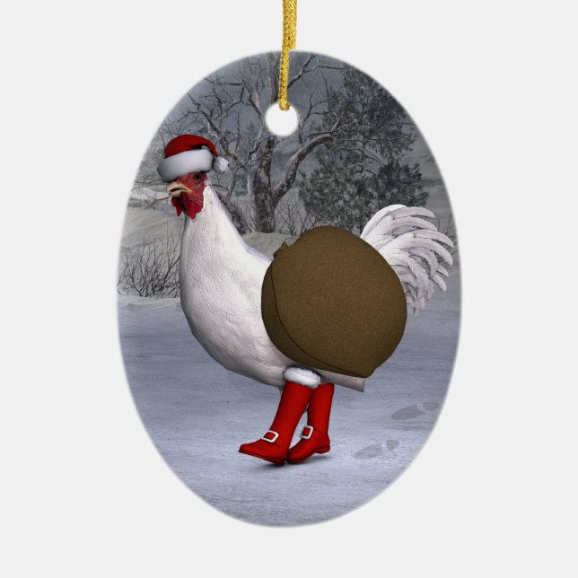 White Rooster Santa Claus Keramik Ornament (Vorne)
