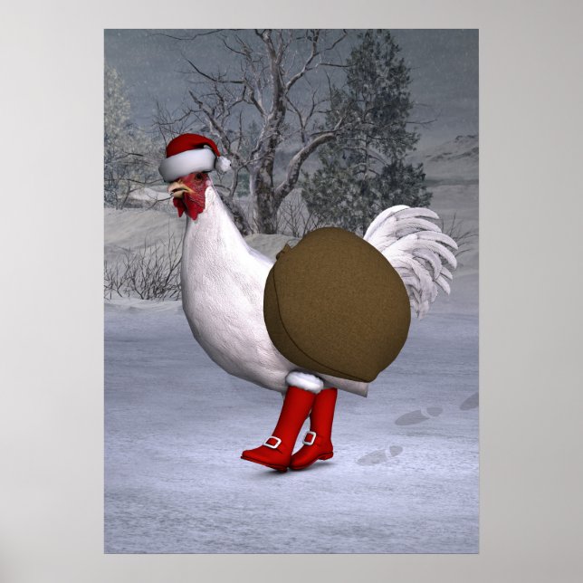 White Rooster Santa Claus Poster (Vorne)