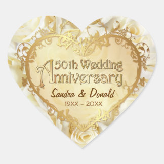 White Rose 50. Goldenes Hochzeitstag Herz-Aufkleber