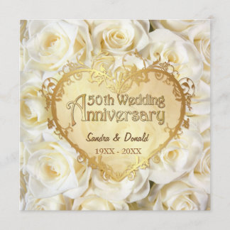 White Rose 50. Hochzeitstag Einladung