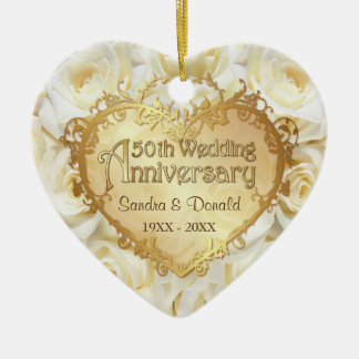 White Rose 50. Hochzeitstag Keramikornament