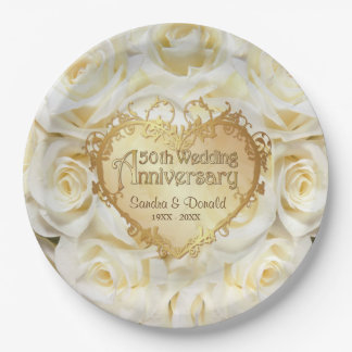 White Rose 50. Hochzeitstag Pappteller