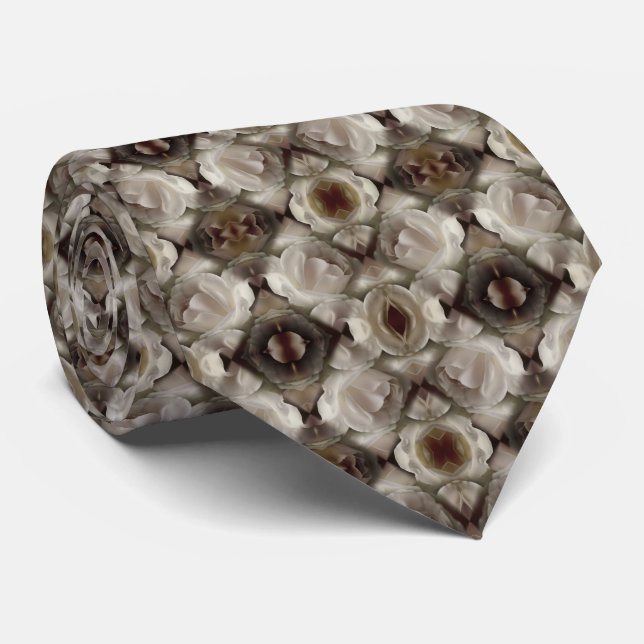 White Rose Abstrakt Art Vintag Brown Krawatte (Gerollt)