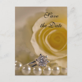 White Rose and Pearls Wedding Save the Date Ankündigungspostkarte
