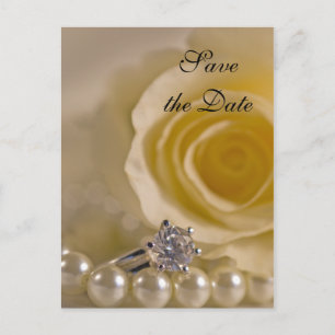 White Rose and Pearls Wedding Save the Date Ankündigungspostkarte