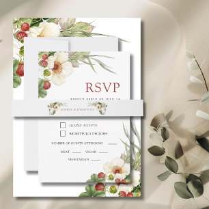 White Rose and Wild Strawberry Wedding Einladungsbanderole
