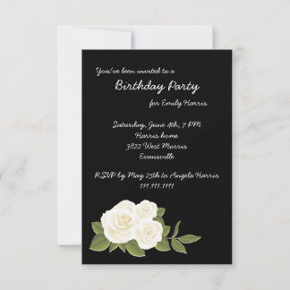White Rose auf Black Birthday Einladung