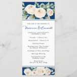 White Rose auf Blue Wedding Programm<br><div class="desc">Elegantes, weißes Rosenblumendesign. Die Rose sind in schlängelgrünen Blätter eingebettet. Der marineblaue Hintergrund zeigt sie perfekt. Die Rose Blumendesign schafft sowohl einen oberen als auch einen unteren Rand auf der Vorder- und Rückseite. Es gibt viel Platz für Sie, um Ihre eigenen Hochzeitsprogramme Details hinzuzufügen. Dieses Hochzeitsprogramm ist Teil der Sammlung...</div>