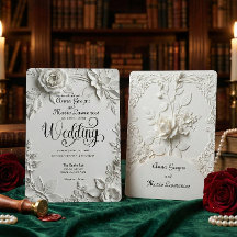 White Rose Bas Relief Faux Embossed Wedding