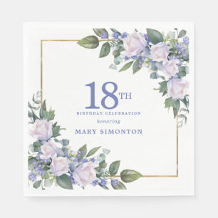 White Rose Blue Floral Custom 18. Geburtstagsparty Serviette