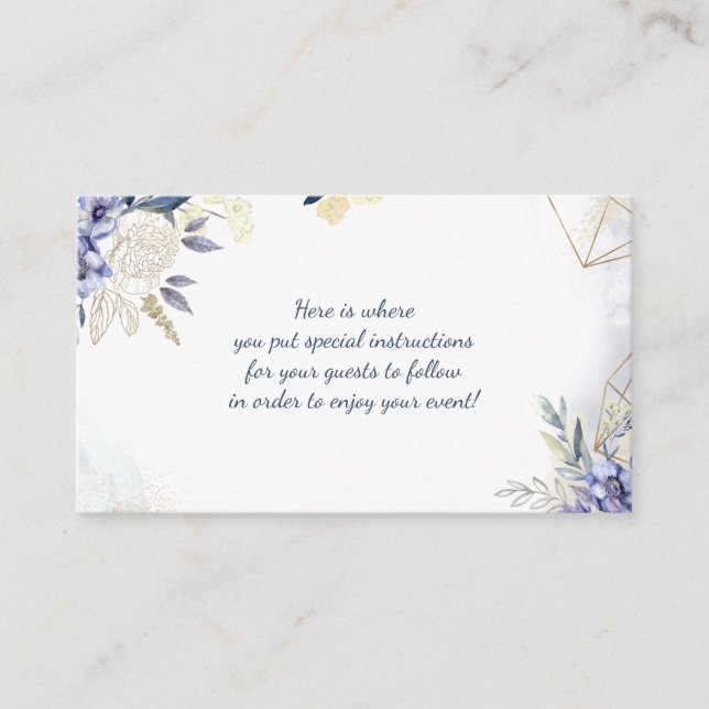 White Rose Blue Gold Aquarellfarbe Geometrie Begleitkarte (Vorderseite)