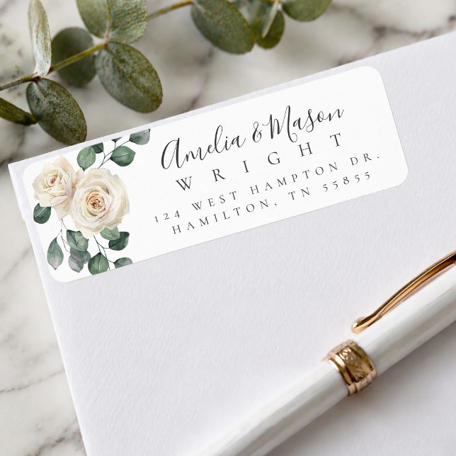 White Rose Botanical Wedding Return Address (White Rose Botanical Wedding Return Address Label)