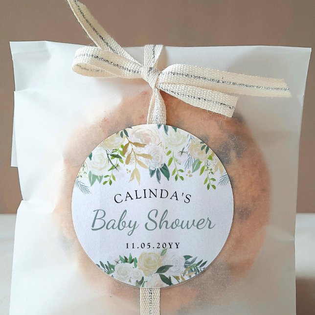 White Rose Bouquet | Babydusche Runder Aufkleber (Von Creator hochgeladen)