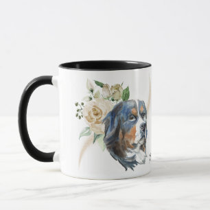 White Rose Bouquet Bernese Mountain Dog Tasse