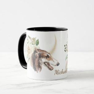 White Rose Bouquet Borzoi Dog Tasse