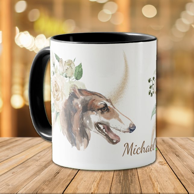 White Rose Bouquet Borzoi Dog Tasse (Von Creator hochgeladen)